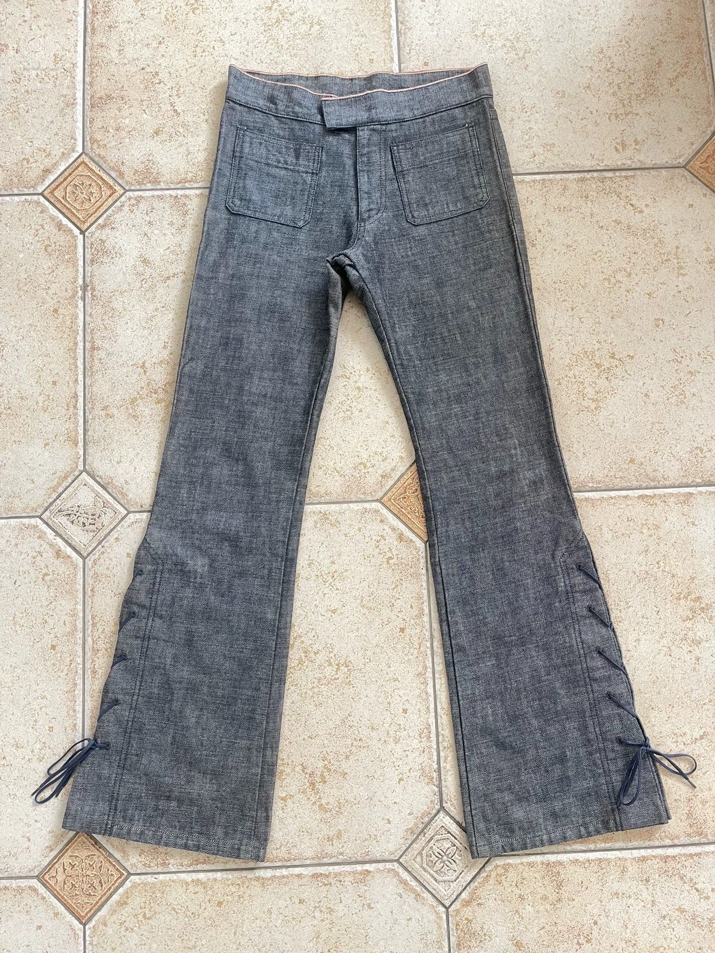 Jean Paul Gaultier JPG Blue-Gray Tie-Strap Flared Jeans 40 Size 27" / US 4 / IT 40 - 1 Thumbnail
