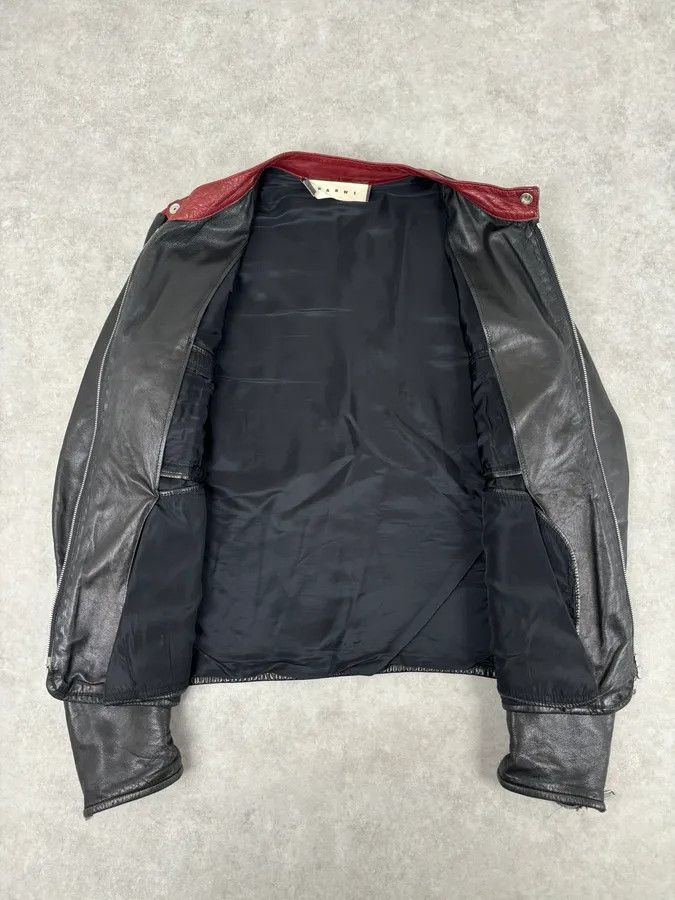 Marni 2010s Marni Black Contrast Red Collar Biker Leather Jacket Size US M / EU 48-50 / 2 - 7 Thumbnail