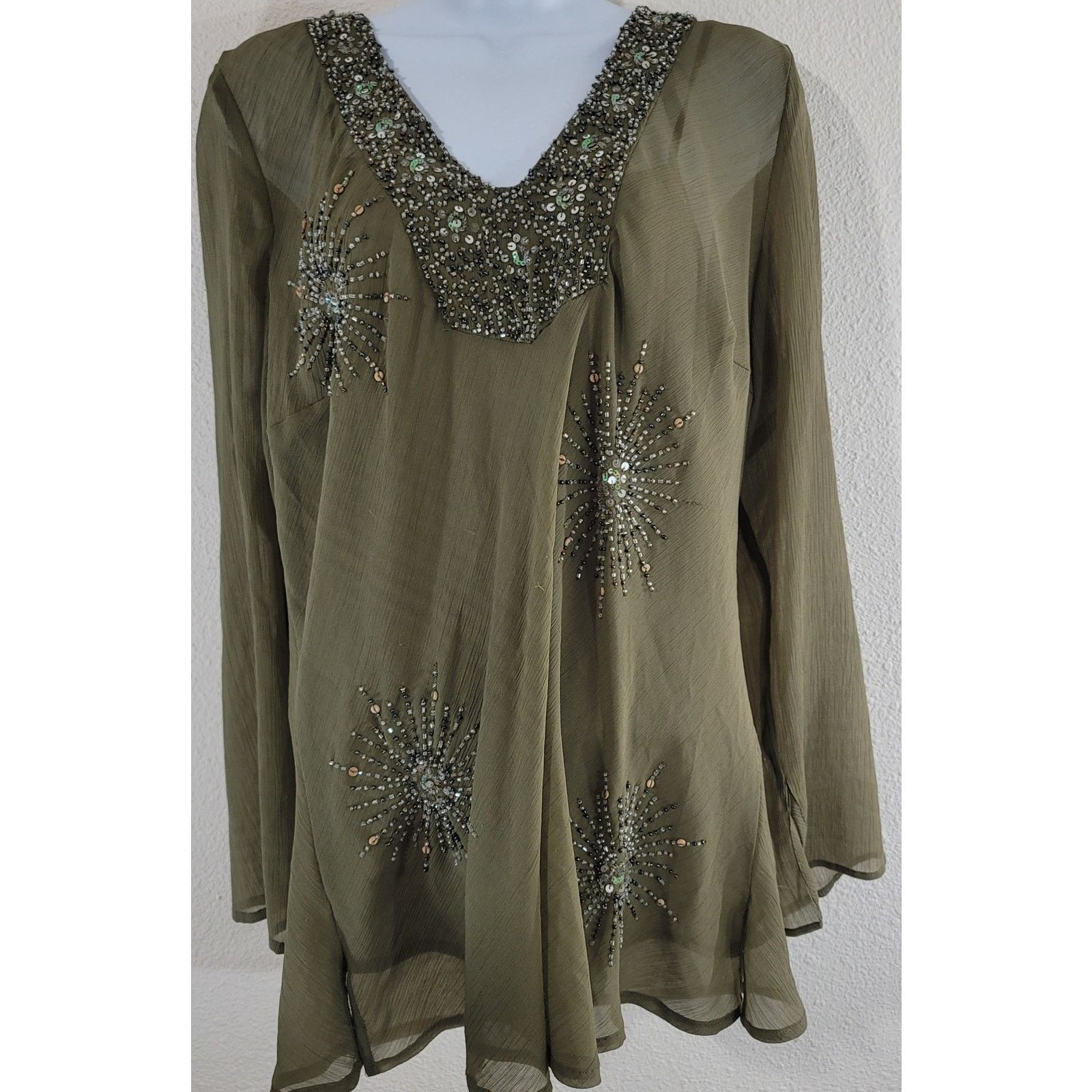 Other Goodclothes Army Green Beaded Tunic And Camisole Shirt S Size S / US 4 / IT 40 - 1 Thumbnail