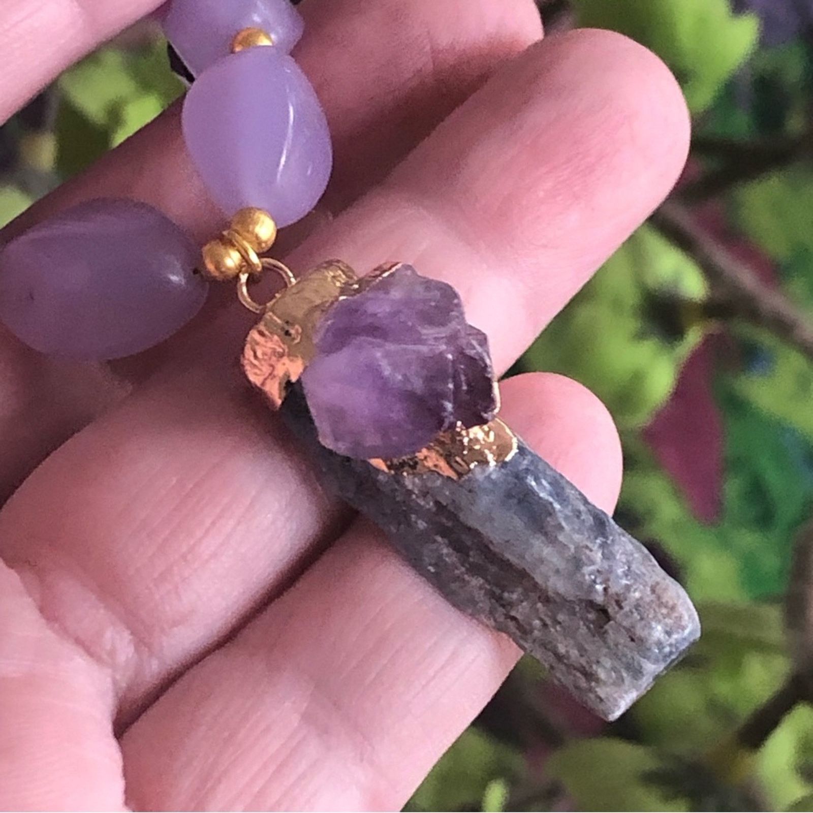 Handmade Handcrafted repurpose kyanite and amethyst Pearl necklace Size ONE SIZE - 10 Thumbnail