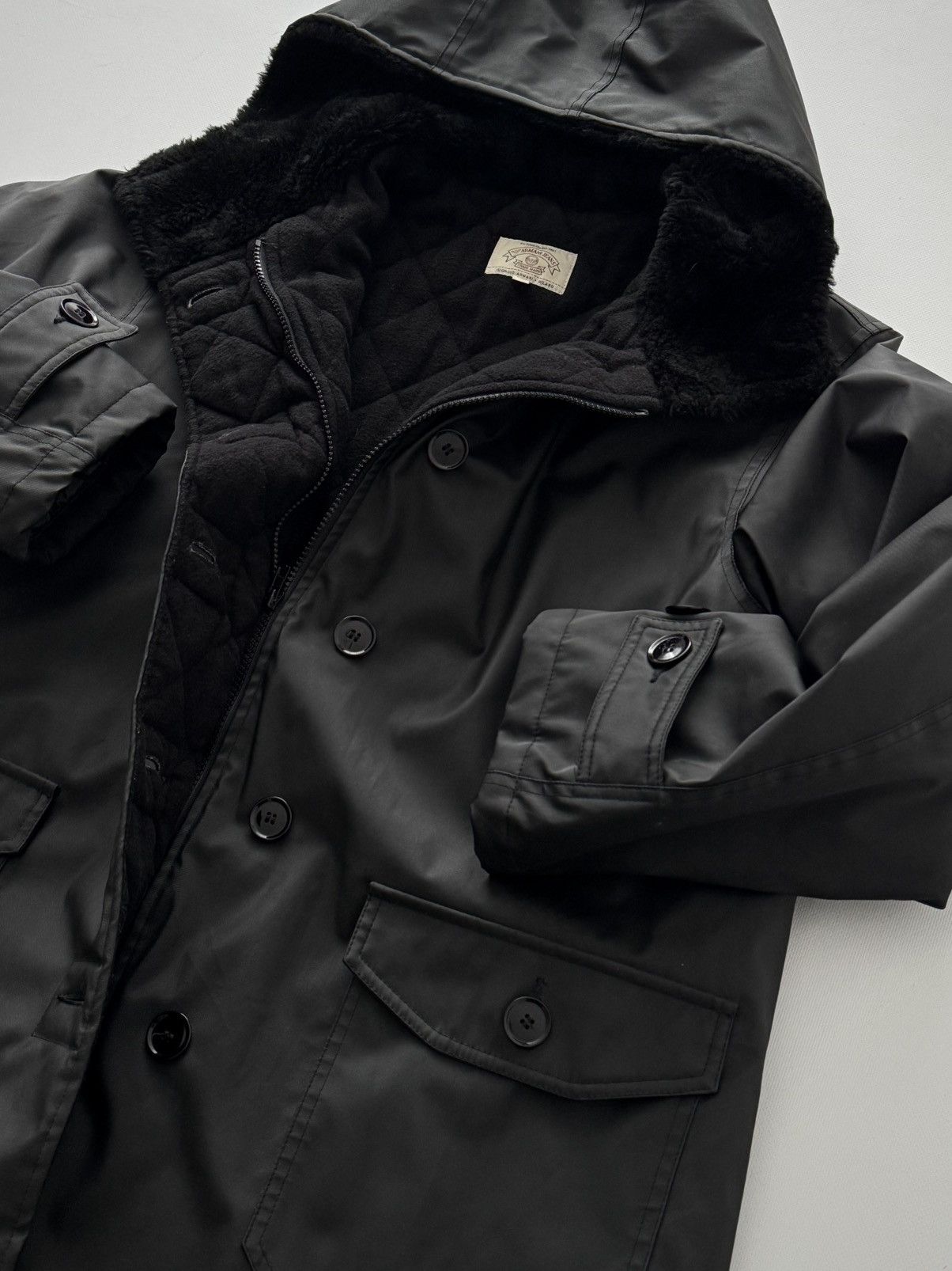 Armani 1990s Vintage Armani Jeans Black PVC Parka Jacket Size US L / EU 52-54 / 3 - 8 Thumbnail