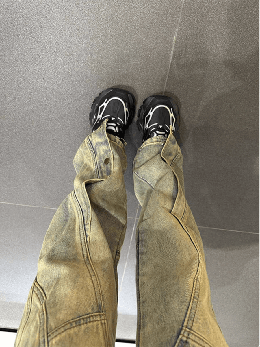 image of Yellow And Blue High Street Loose Fit Vintage Jeans in Yellow Blue, Men's (Size 34)