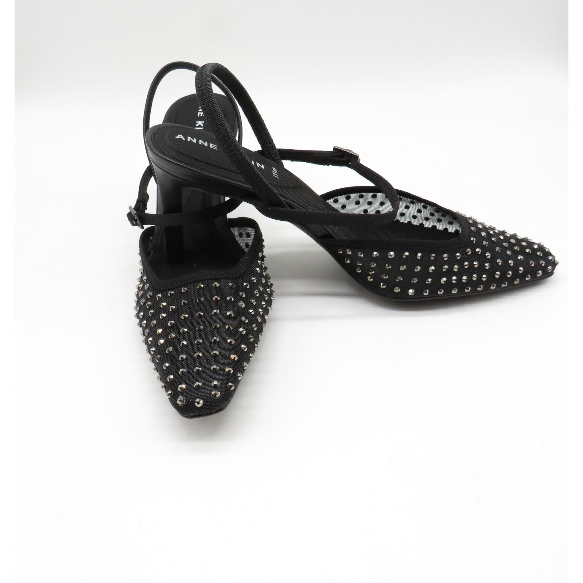 Other Anne Klein Women's Black Crystal Embellished Sling Back Heel Size US 8.5 / IT 38.5 - 4 Thumbnail