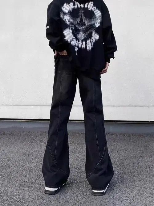 Jean High Street Vintage Washed Spliced Micro Flare Jeans Size US 34 / EU 50 - 5 Thumbnail