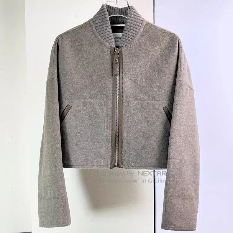 Hermes Hermes Gray leather-look short jacket Size XXS / US 00 / IT 34 - 2 Thumbnail