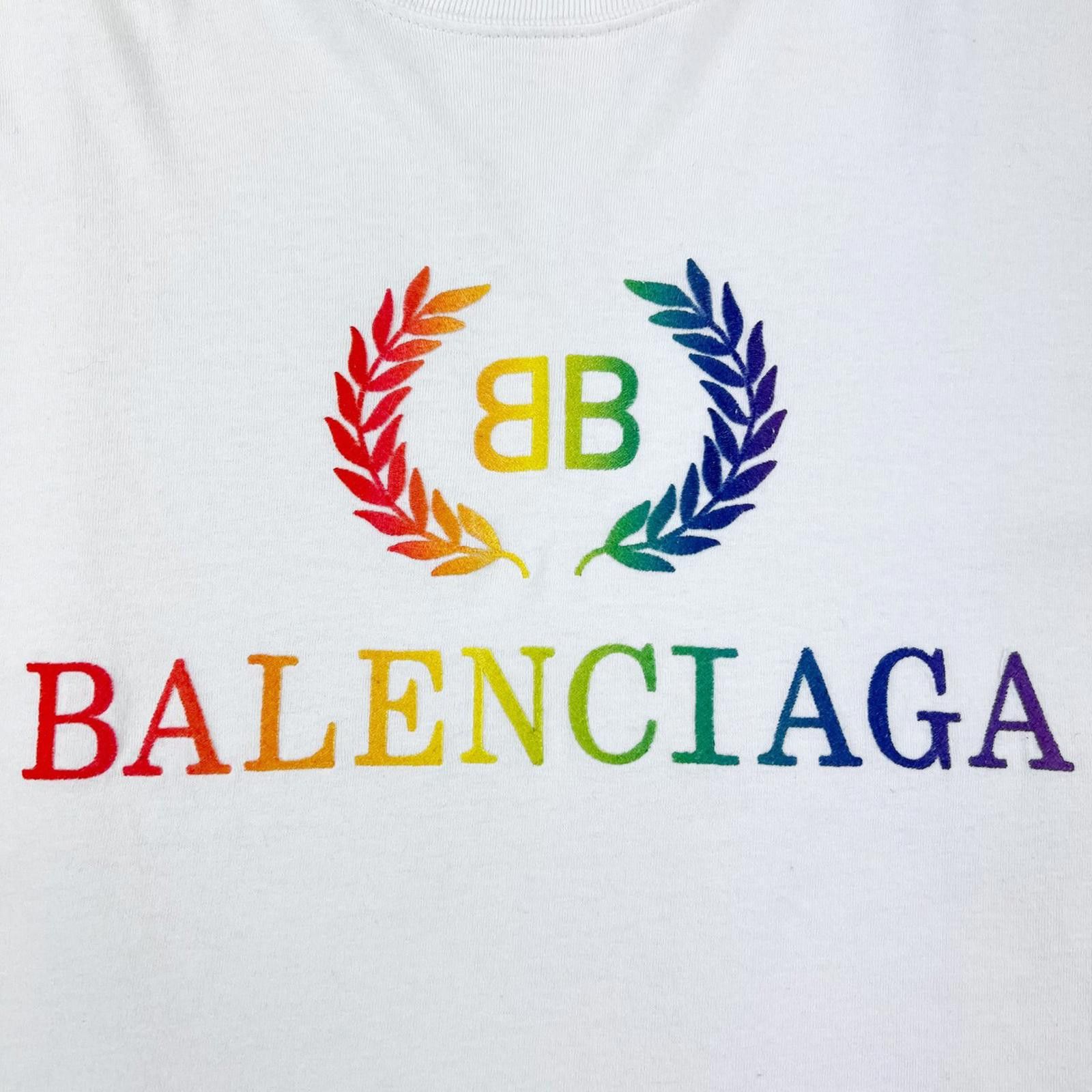 Balenciaga Balenciaga Rainbow Embroidered BB Crest White T Shirt Size US L / EU 52-54 / 3 - 3 Thumbnail
