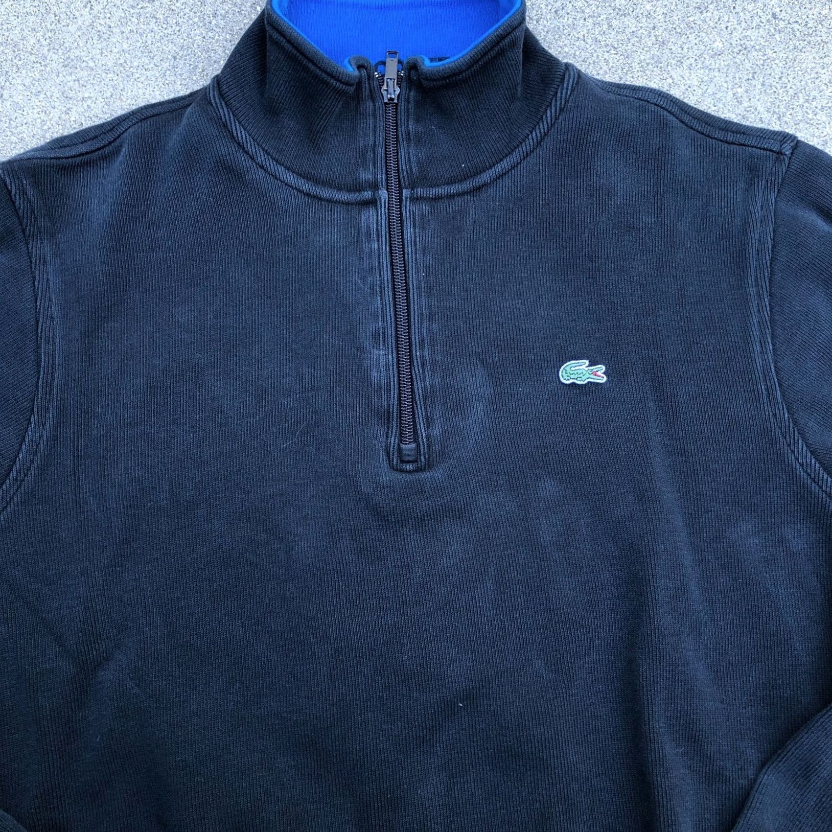 Lacoste LACOSTE 1/4 Zip Pullover Sweater Mens Blue Ribbed Croc Logo Pockets Sweatshirt 7 Size US M / EU 48-50 / 2 - 2 Thumbnail