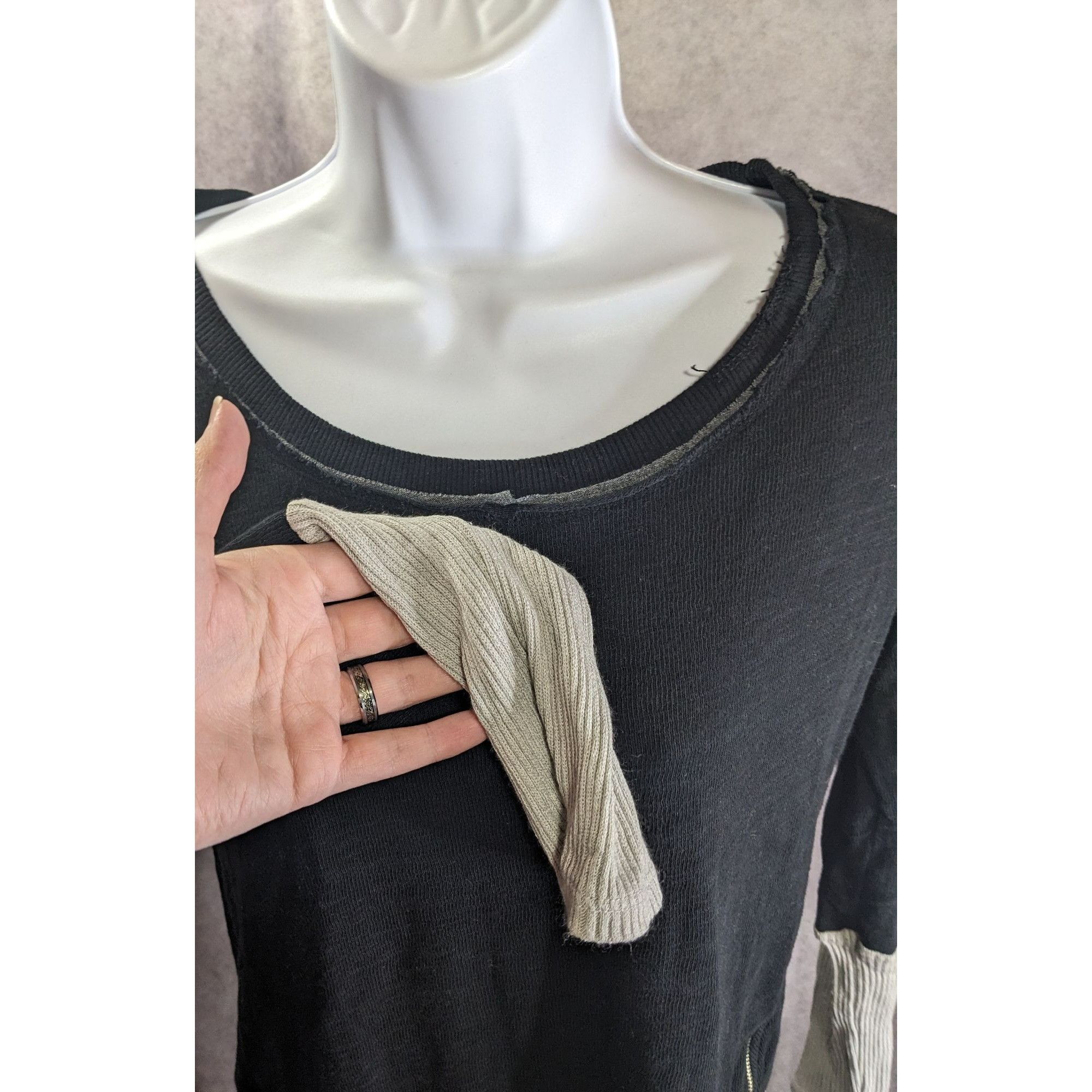 Other Americanable Black Grunge Top With Distressed Hem & Grey Rib Size S / US 4 / IT 40 - 6 Thumbnail