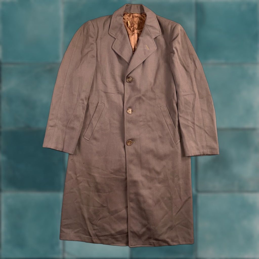 Vintage VTG Coat Trench Mens 40 Wool Gabardine Like Rockabilly Overcoat Coat Long Beige 1940s 1930s Vintage Mens Retro Overcoat Size US XXS / EU 40 - 1 Thumbnail