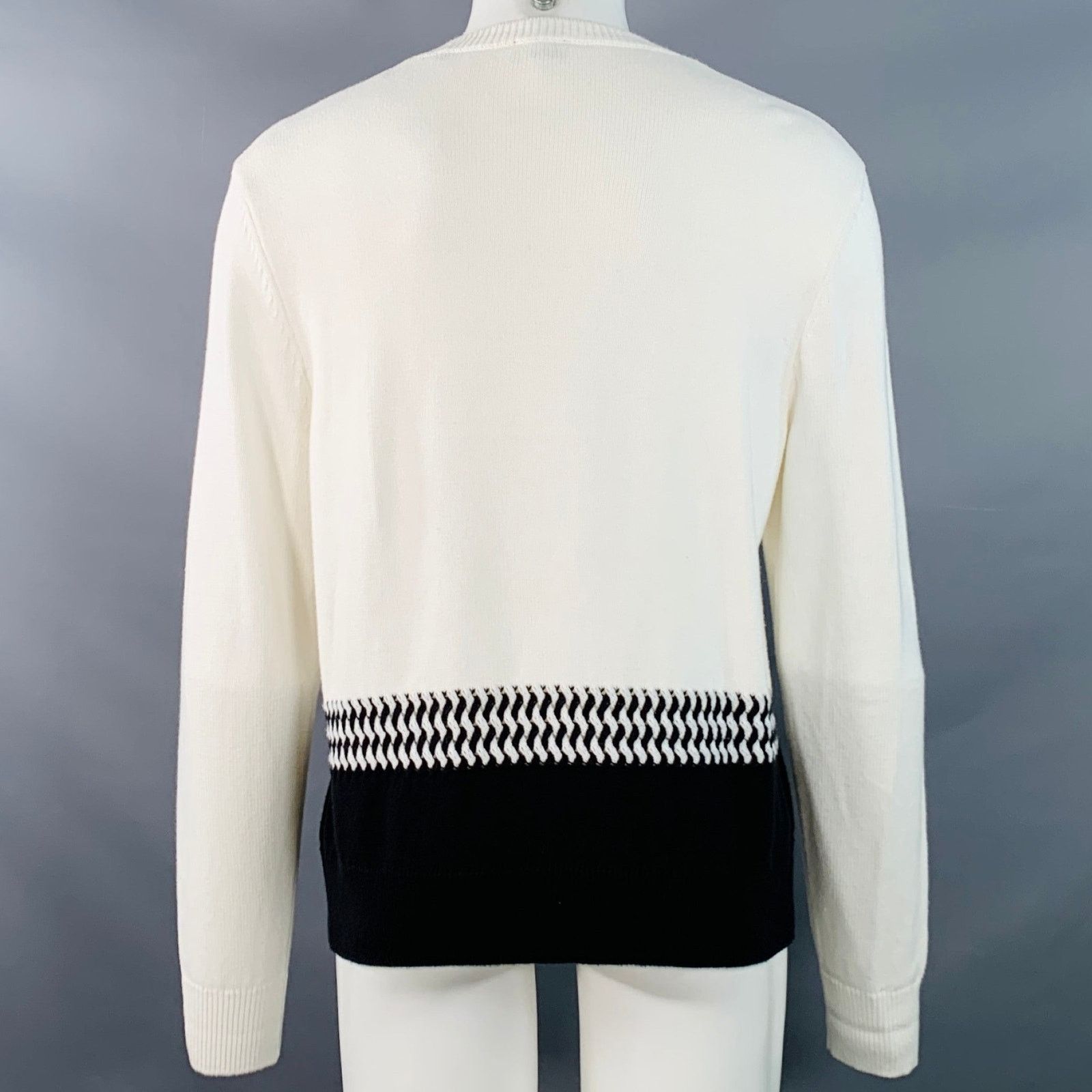The Kooples M White Black Knit Cotton Cashmere Crew Neck Sweater Size M / US 6-8 / IT 42-44 - 4 Thumbnail