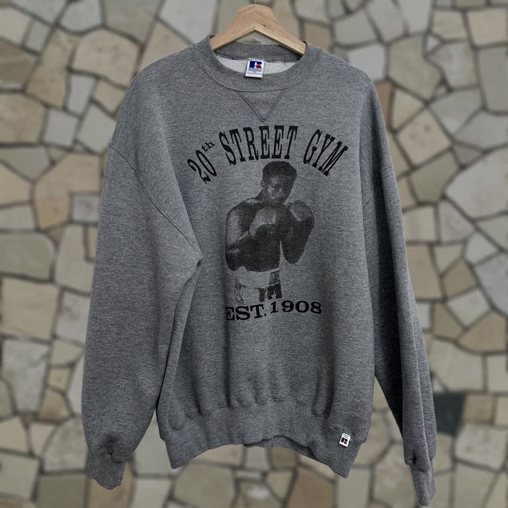 Russell Athletic VINTAGE Russell Athletic Sweatshirt Gray USA Made XL Crew Neck Long Sleeve Graphic Print Logo 90s College Sports Urban Fashion Mens Size US XL / EU 56 / 4 - 1 Thumbnail