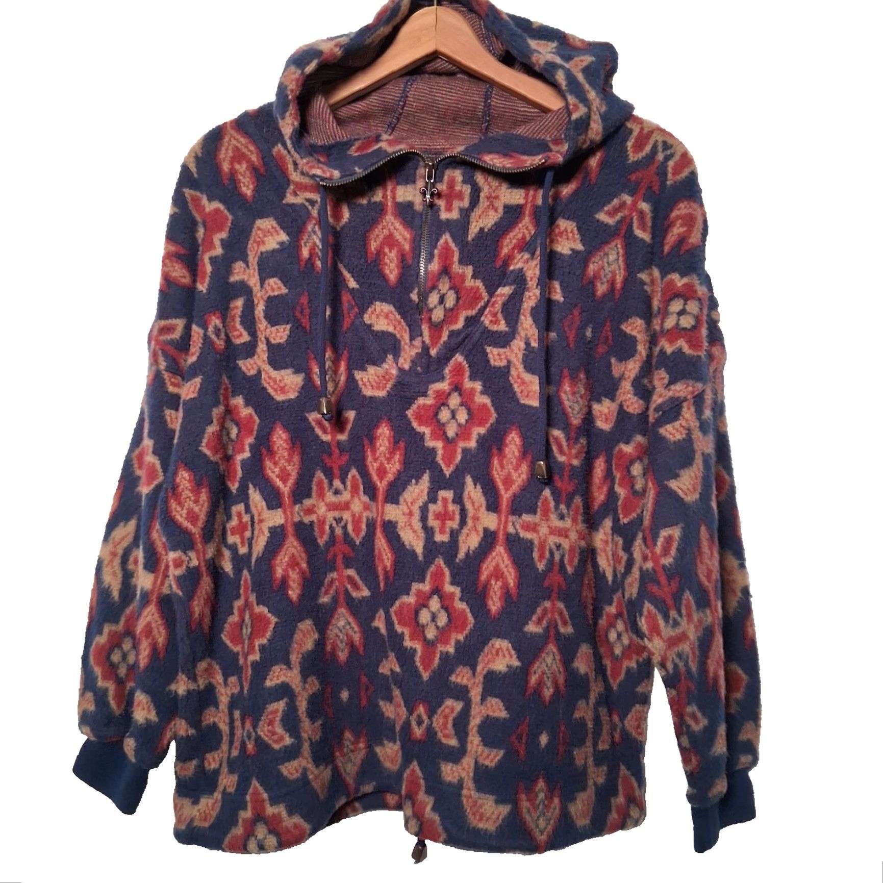 Express VINTAGE Express Tricot Fleece Shirt Jacket 90s Floral Blue Maroon Women S Pullover Zip Hooded Size S / US 4 / IT 40 - 2 Thumbnail