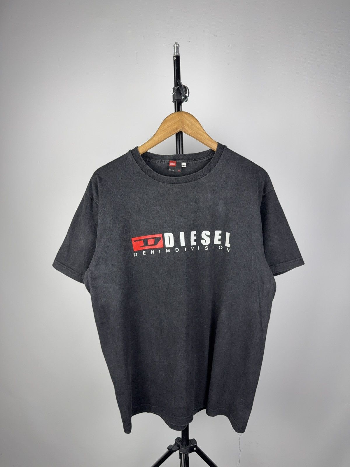 90s Diesel Denim Division Logo Tee Faded Black Y2K Style XL