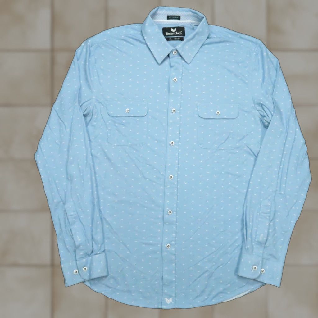 Vintage Buttercloth Shirt Mens XL Blue Geometric Cotton Long Sleeve Button-Up Size US XL / EU 56 / 4 - 1 Thumbnail
