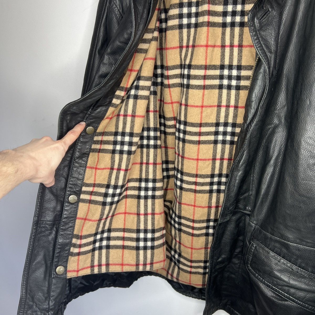 Burberry Burberrys Leather Jacket Coat Black Classic Nova Check Size US XL / EU 56 / 4 - 12 Thumbnail