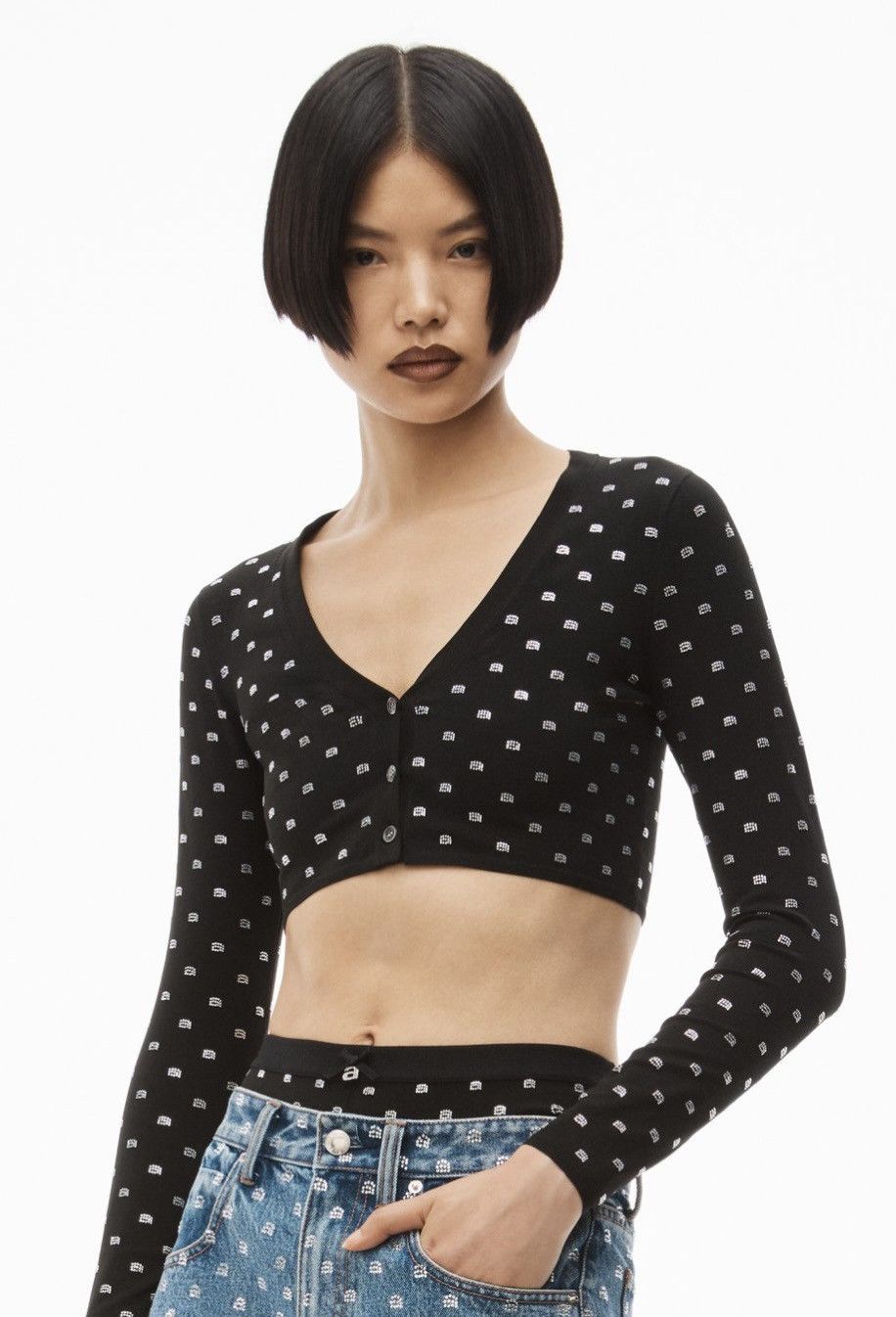 Alexander Wang V-NECK CROPPED CARDIGAN IN CRYSTAL Size S / US 4 / IT 40 - 1 Thumbnail