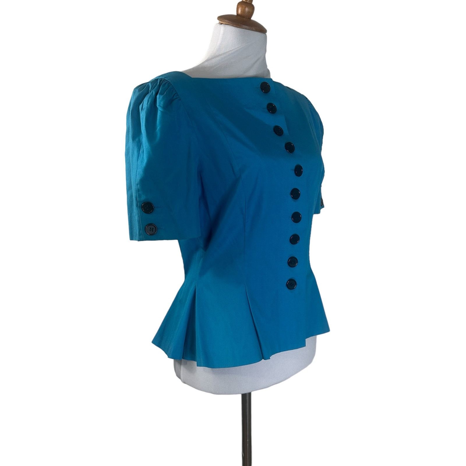Vintage 1980s Adele Simpson Bright Blue Peplum Blouse Top M Size US M / EU 48-50 / 2 - 5 Thumbnail