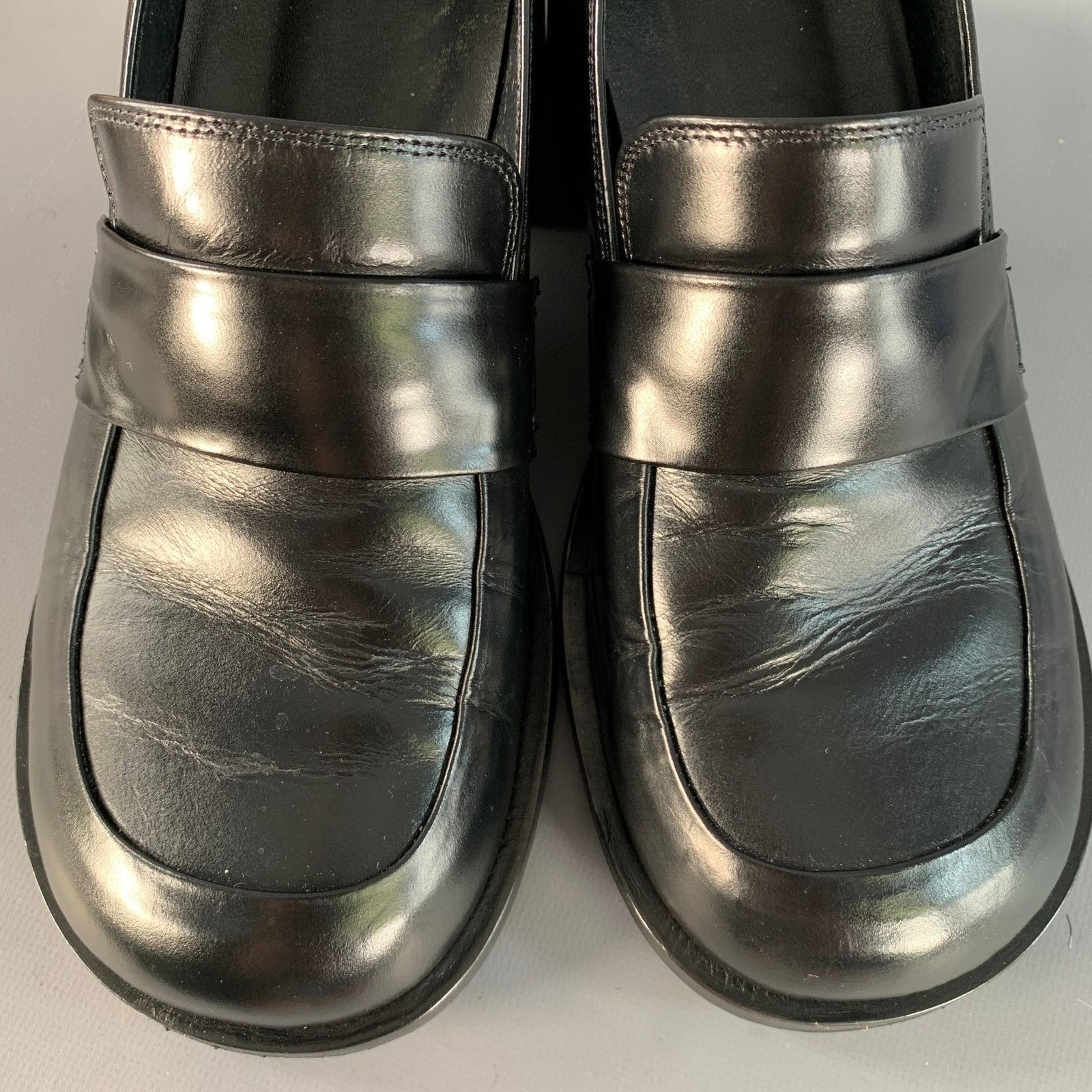 AMOMENTO AMOMENTO Size 6 Black Leather Stacked Heel Penny Loafers Size US 6 / EU 39 - 10 Thumbnail