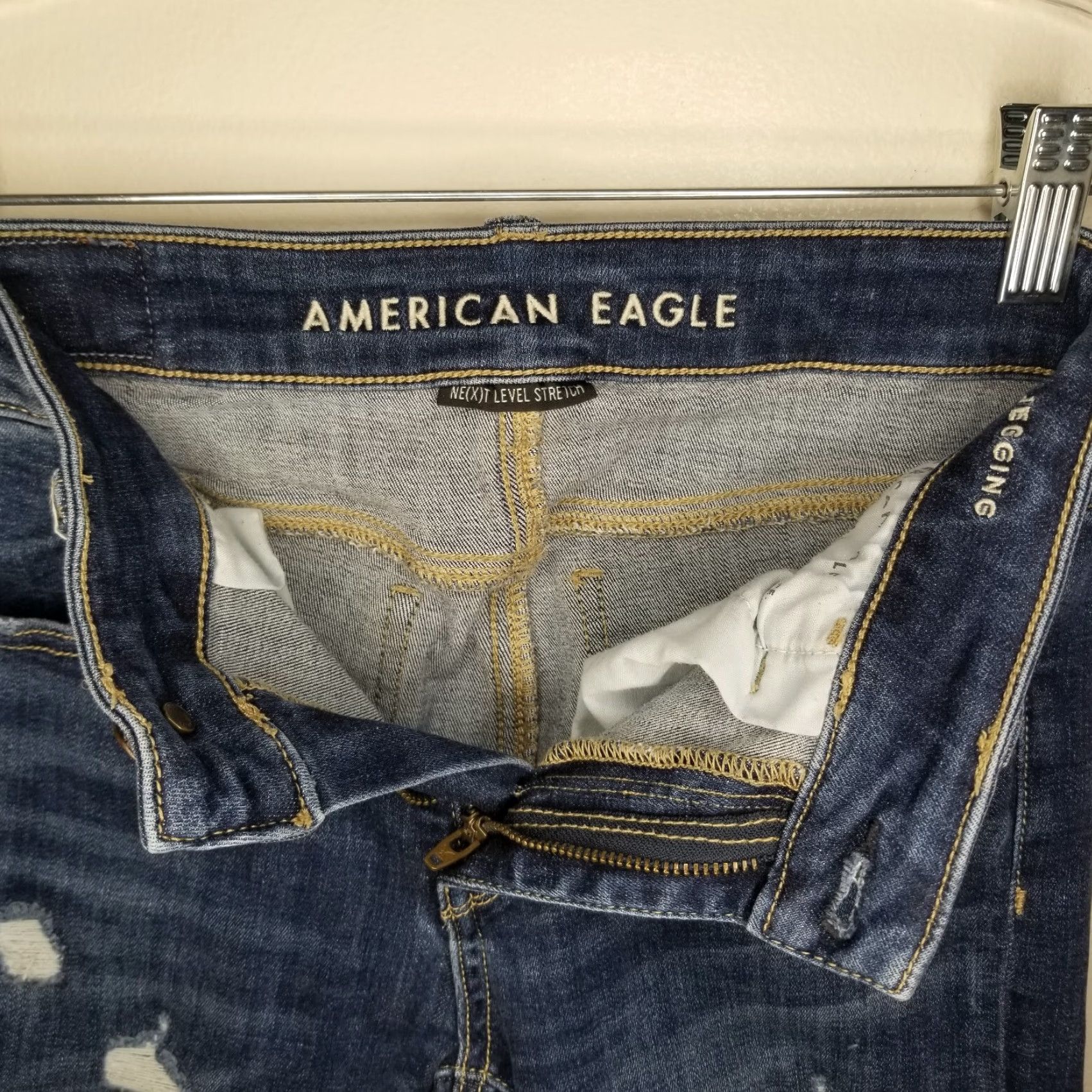 American Eagle Outfitters American Eagle Women Jeans Jeggings Distressed Blue Size 0 Size 25" / US 0 / IT 36 - 3 Thumbnail