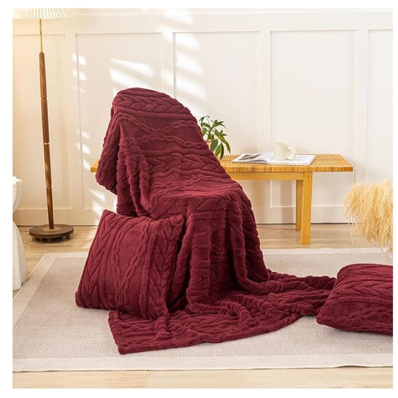 The Unbranded Brand Sherpa Throw Blanket Super Soft Cozy Warm Burgundy 50x65" Size ONE SIZE - 6 Thumbnail