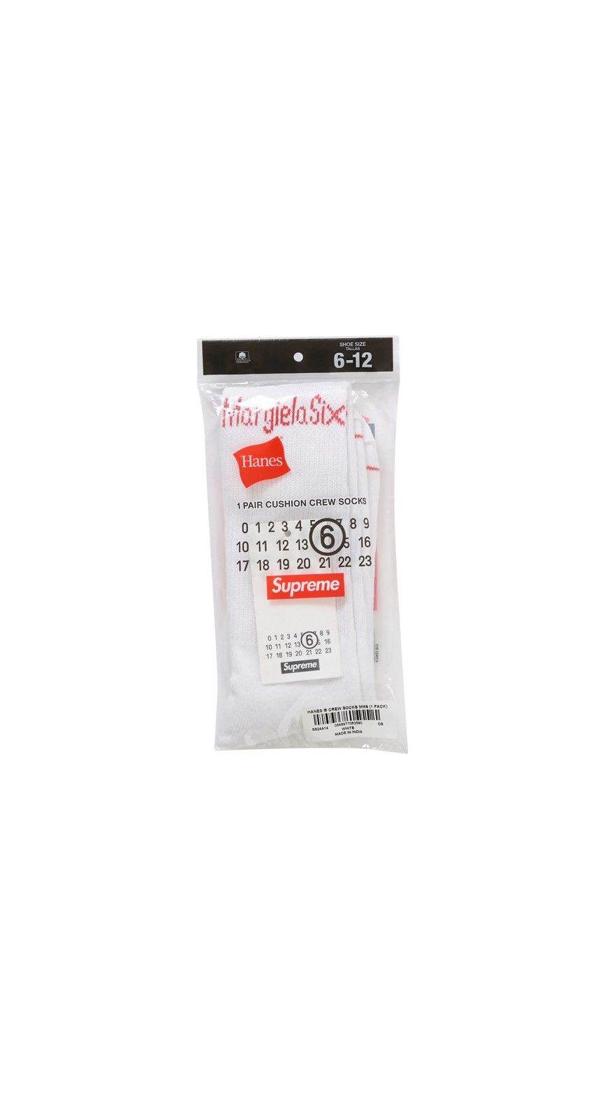 image of Mm6 Maison Margiela X Hanes Crew Socks in White, Men's