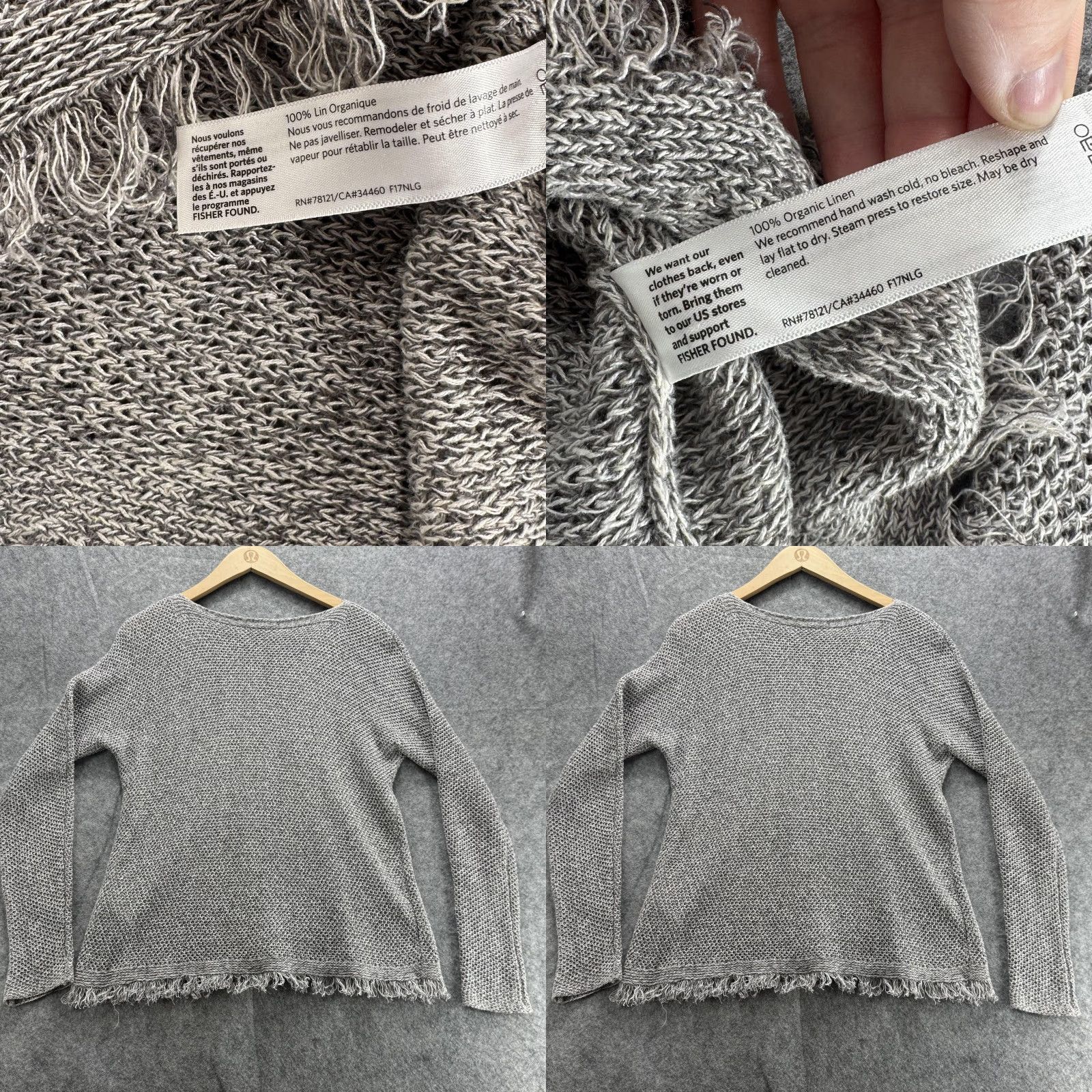 Eileen Fisher Sweater Womens XS Gray Open Knit Fringe Hem Pullover L