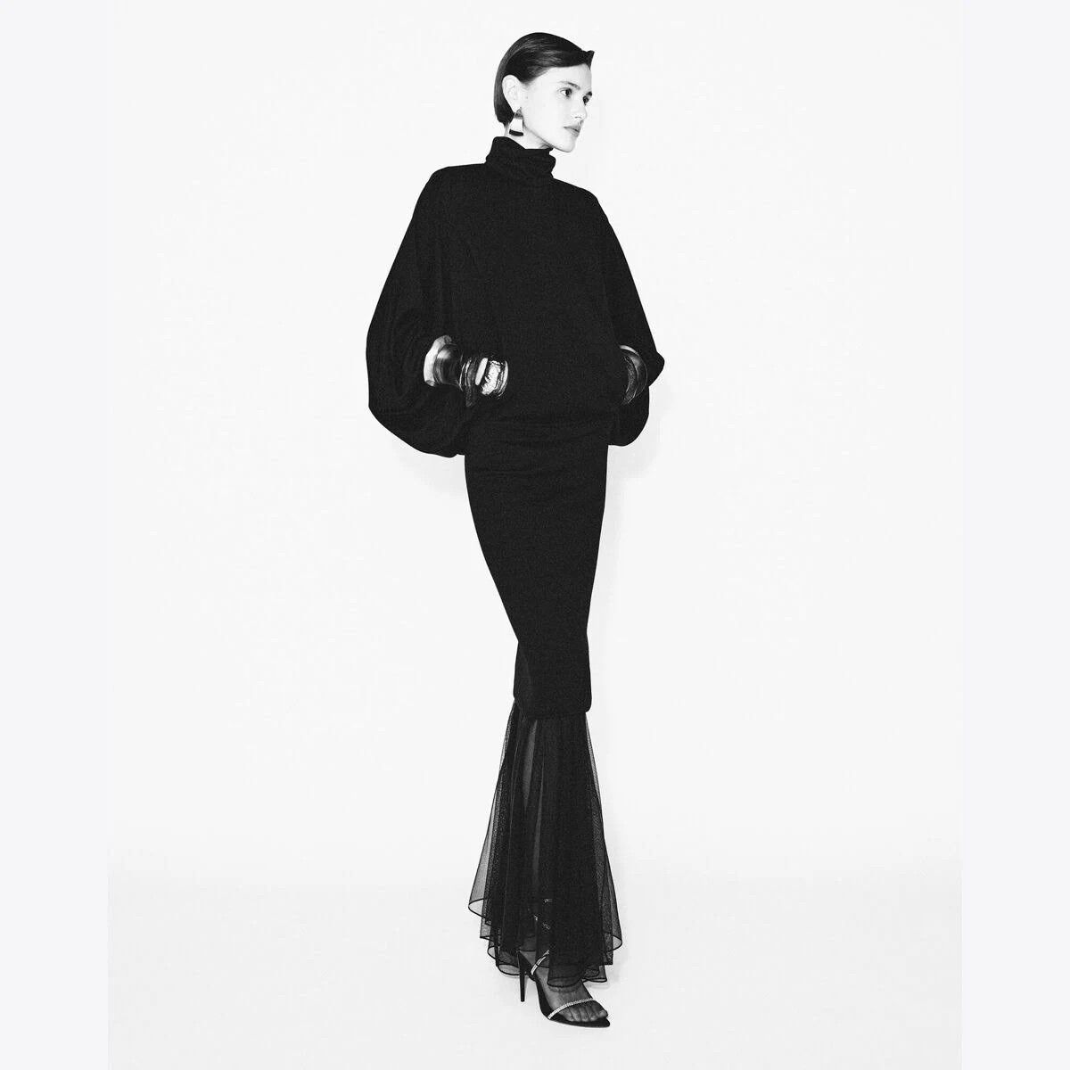 Saint Laurent Paris o1tp1o1224 Oversized Long Dress In Wool in Black Size M / US 6-8 / IT 42-44 - 2 Thumbnail