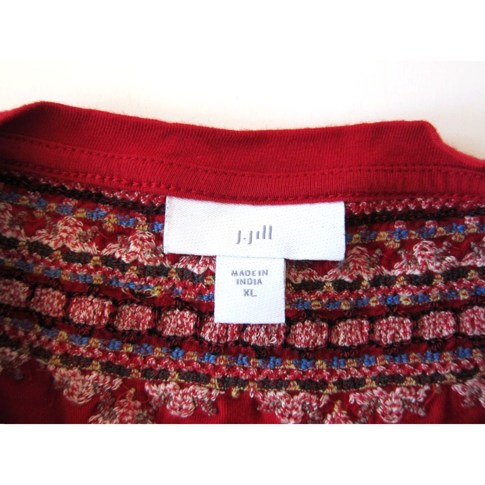 J. Jill VINTAGE J.Jill Embroidered Red Long Sleeve Blouse Women XL Cotton Rayon T-Shirt Style Tunic Shirt Size XL / US 12-14 / IT 48-50 - 3 Thumbnail