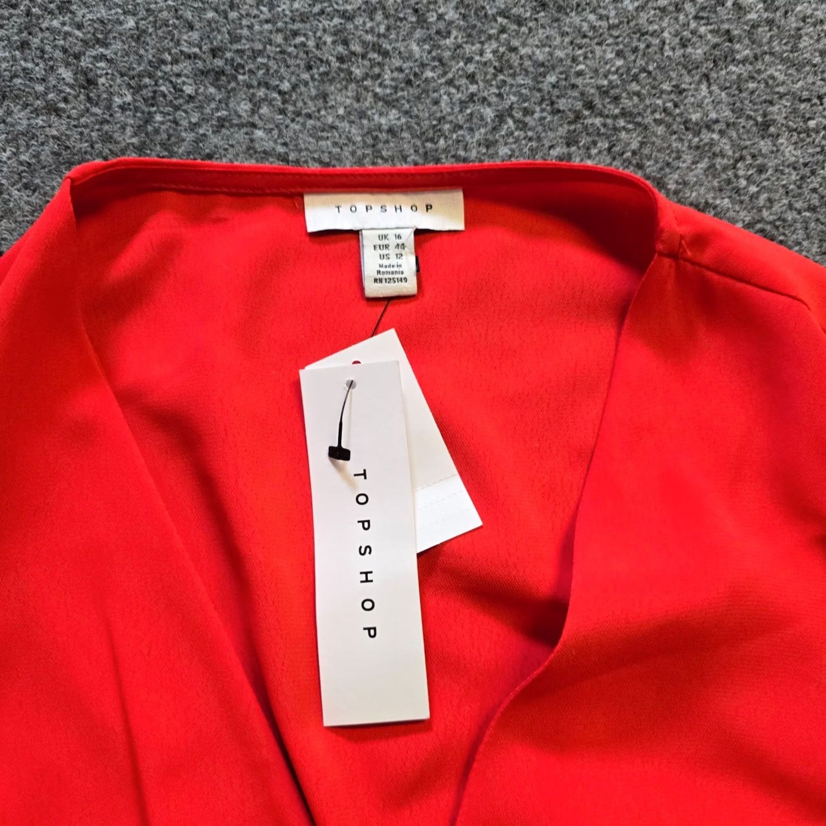 Topshop TopShop Top Womens Size 12 Red Wrap Front V Neck Long Sleeve Blouse Casual Career Shirt Woman Regular Fit Size XL / US 12-14 / IT 48-50 - 4 Thumbnail