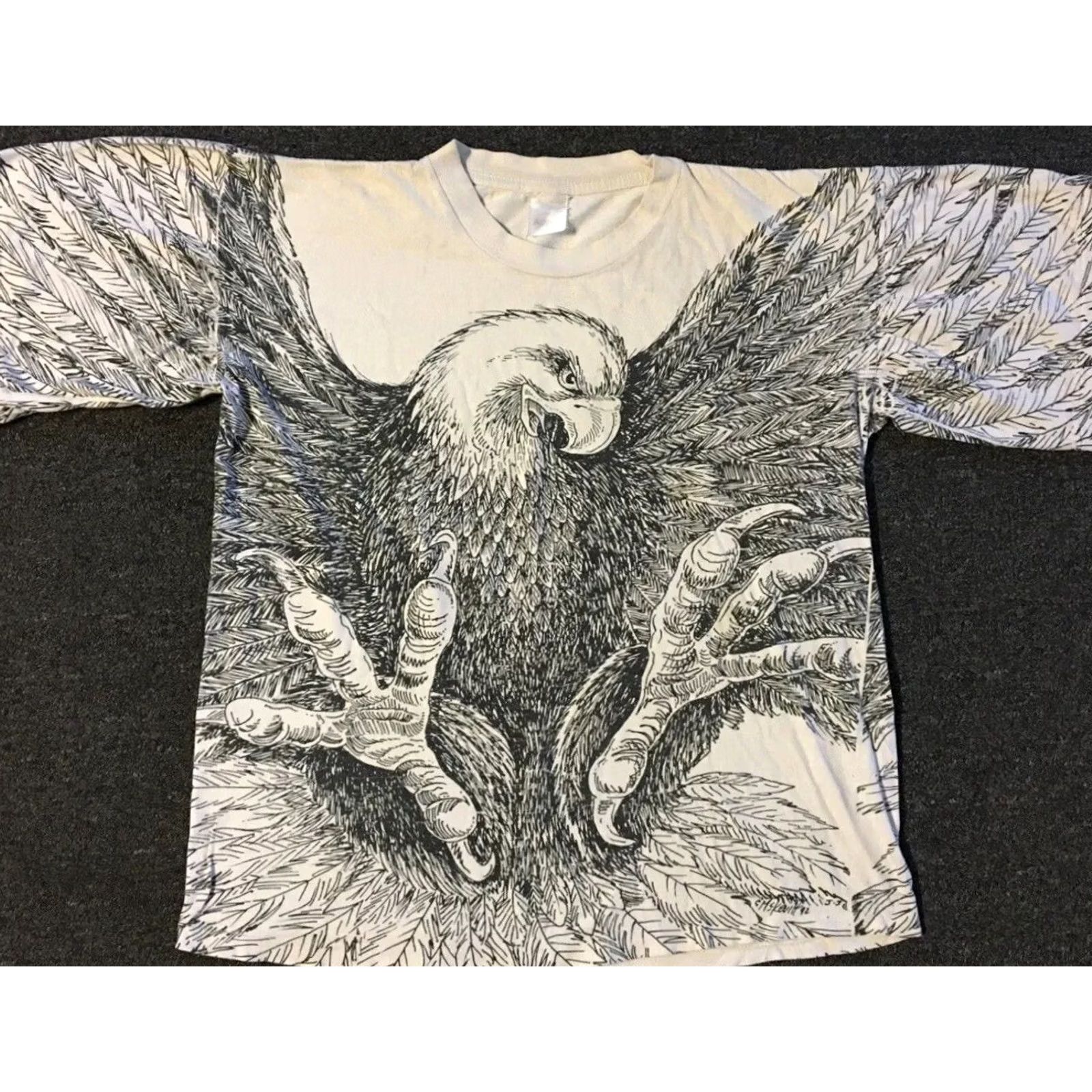 Vintage VINTAGE 90s Eagle All Over Print Faded Shirt S USA Single Stitch Nature Animal Art Grunge Biker Shirt Size US S / EU 44-46 / 1 - 2 Thumbnail