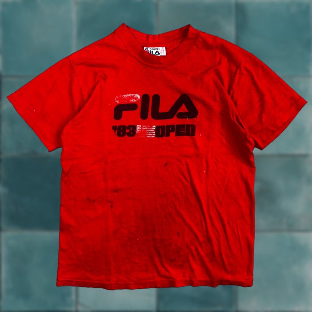 Fila VINTAGE FILA 1983 Open VTG T Shirt USA Tennis Borg 80s Rare Red Graphic Print Sports Size US L / EU 52-54 / 3 - 1 Thumbnail