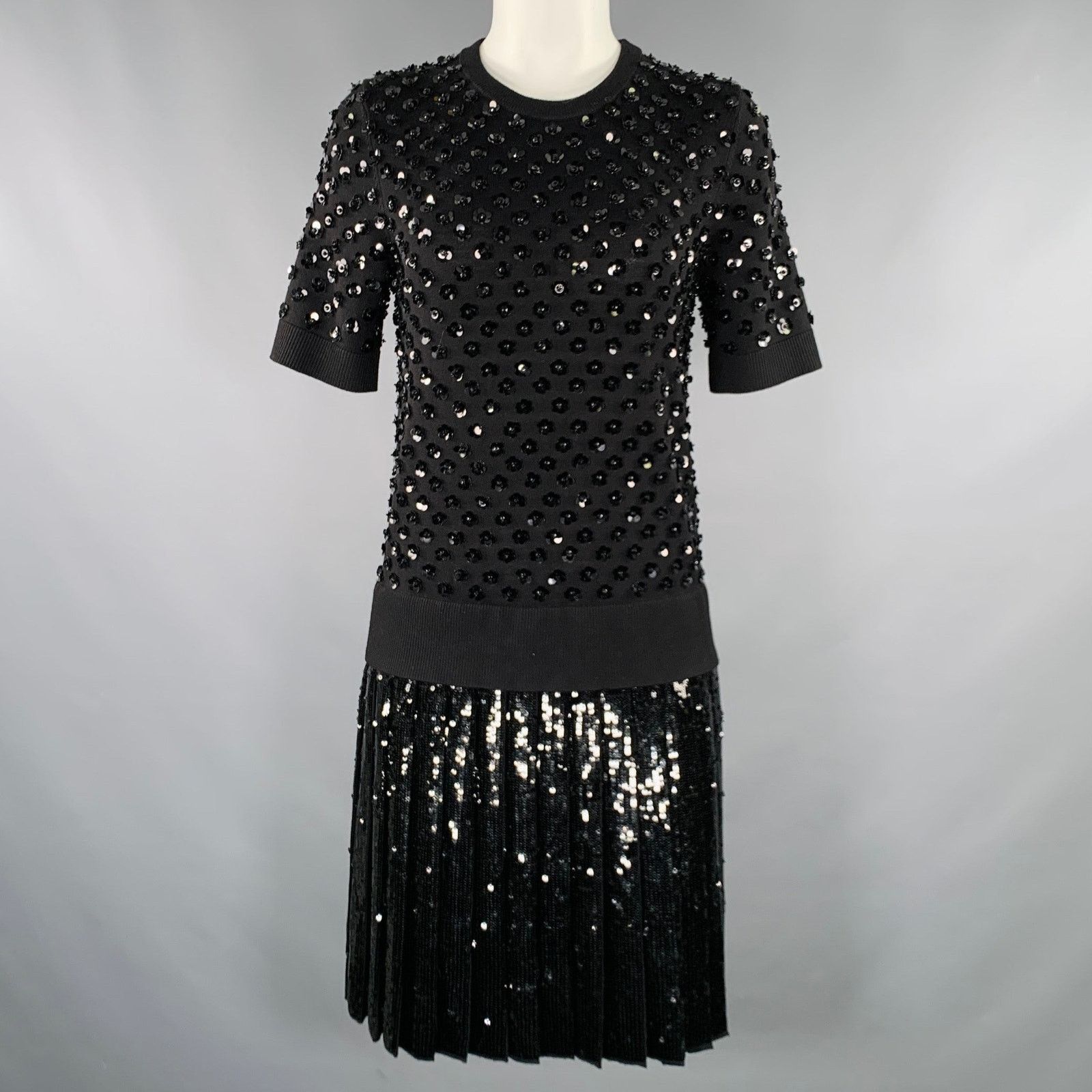 Michael Kors MICHAEL KORS S Black Merino Wool Sequined Pleated Dress Size S / US 4 / IT 40 - 1 Thumbnail