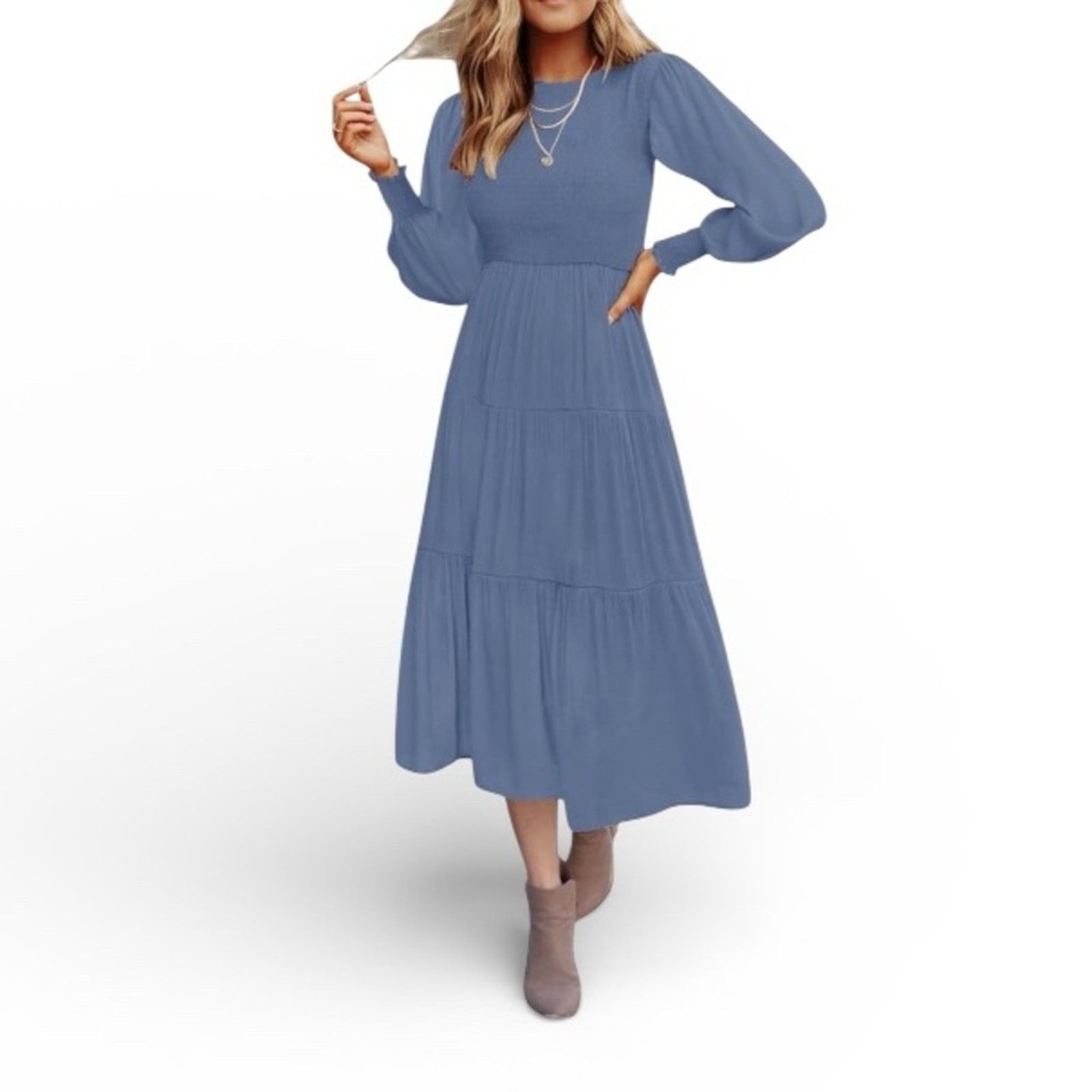 Other ZESICA long sleeve smocked tiered midi dress size Large Size L / US 10 / IT 46 - 1 Thumbnail