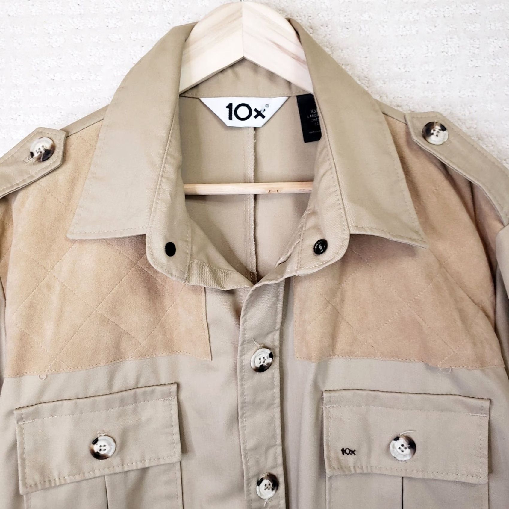 J Brand VINTAGE 10X Brand Hunting Safari Jacket Four Pocket Brown Cotton Leather Shoulders L Regular Mens Winter Outdoor Workwear - Shirt? Size US L / EU 52-54 / 3 - 5 Thumbnail