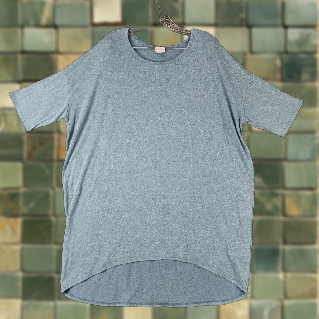 Vintage LuLaRoe Womens Blue Heathered Short Sleeve Loose Round Tee XL Size Size 40" / US 18 - 1 Thumbnail