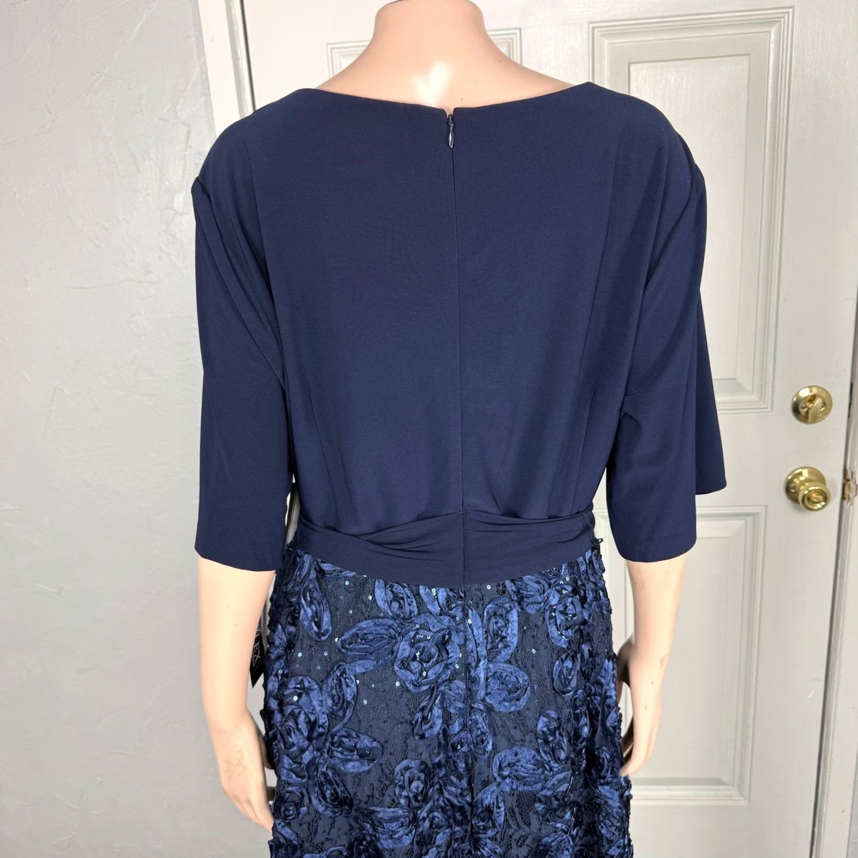 Alex Evenings Alex Evenings Dress Women's Plus 20W Knit Midi Navy Blue Sequin V-Neck 3/4 Sleeve Pullover Fit & Flare Casual Formal Size 3XL / US 20-22 - 7 Thumbnail