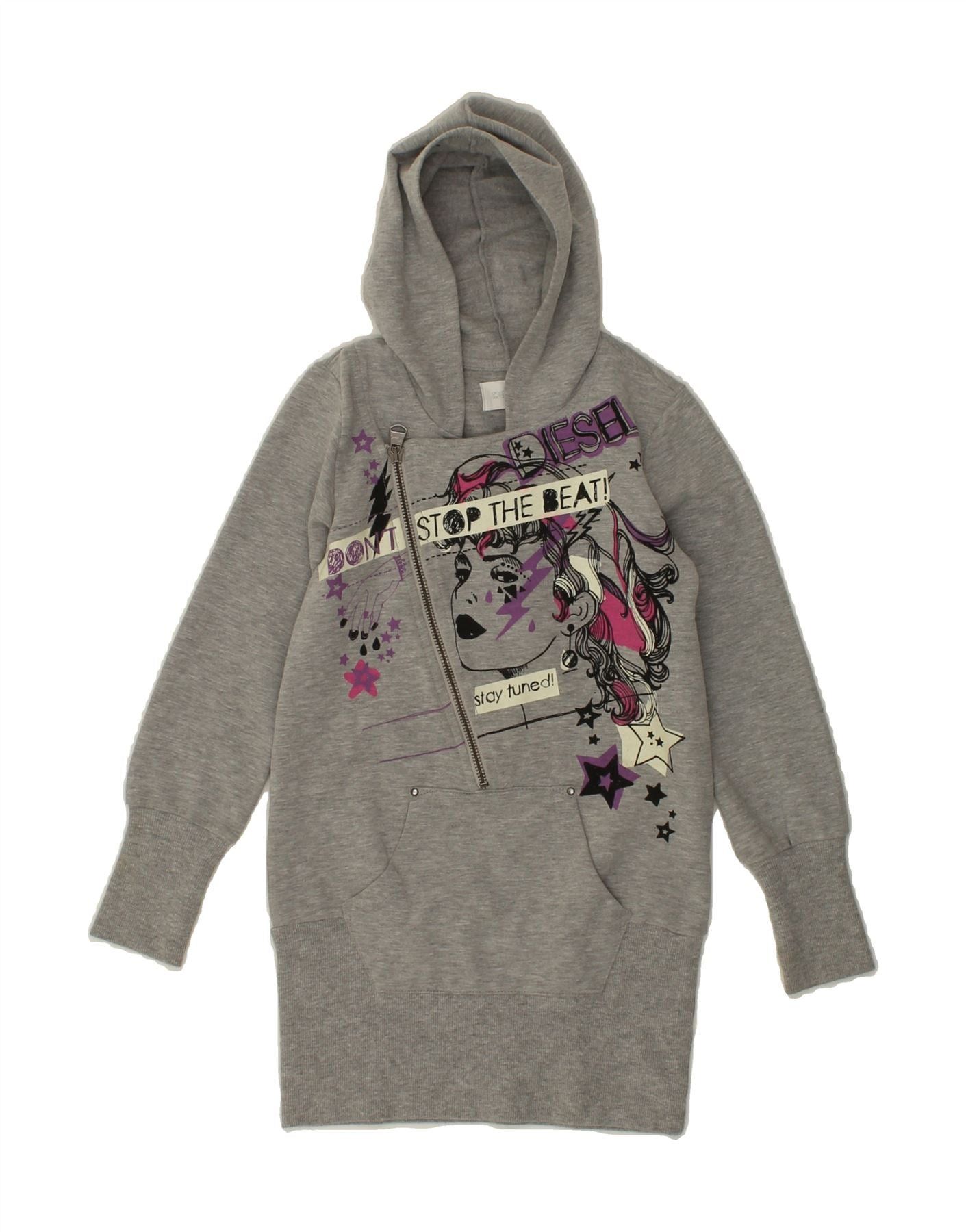 Diesel Girls Hooded Sweatshirt Jumper Dress 4-5 Years Small Grey Co Size XS / US 0-2 / IT 36-38 - 1 Thumbnail