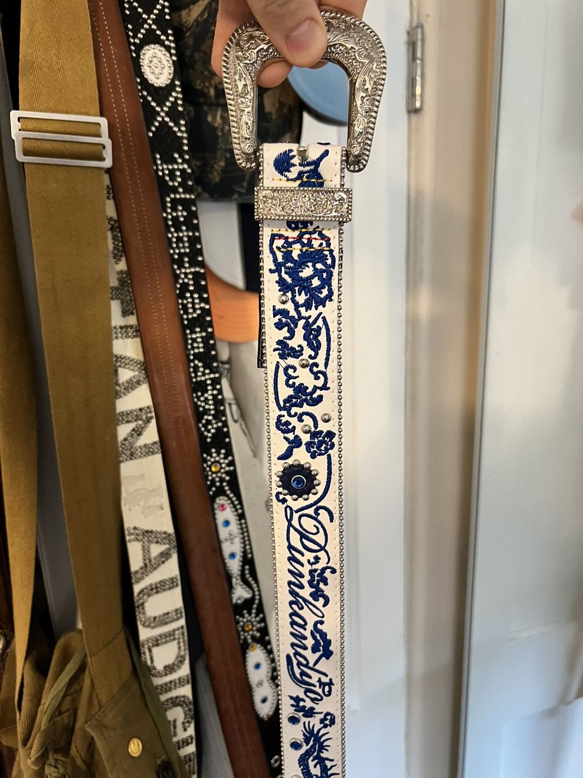 Punk and Yo PUNKANDYO CLASE AZUL WHITE LEATHER BELT Size ONE SIZE - 4 Thumbnail