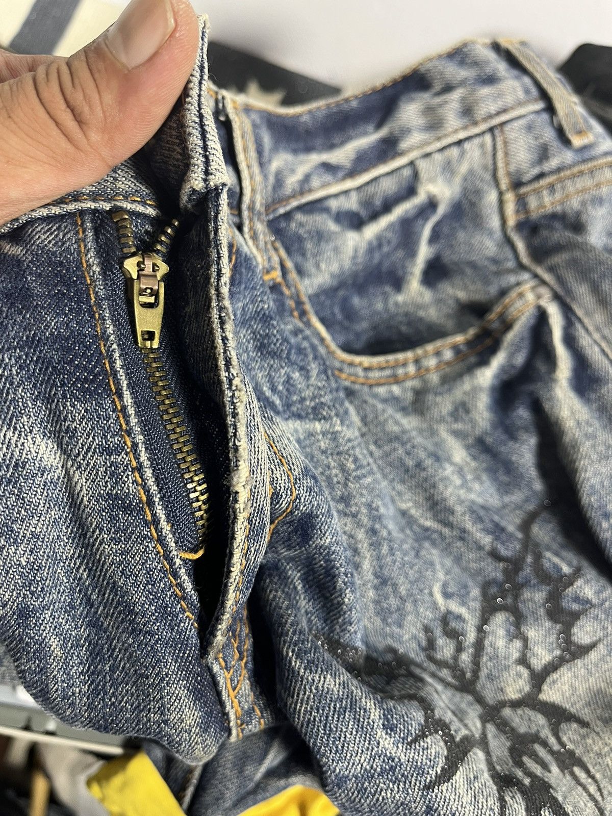 Japanese Brand Rare ‼️Bootcut Denim Butterfly Jeans Y2k style Size 31" - 12 Thumbnail