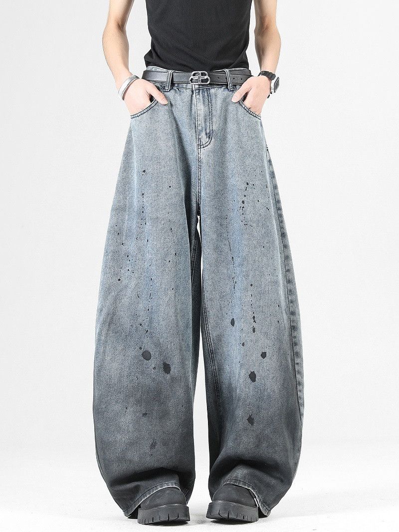 Japanese Brand Men's loose straight-leg ink-splash gradient scimitar jeans Size US 32 / EU 48 - 1 Thumbnail