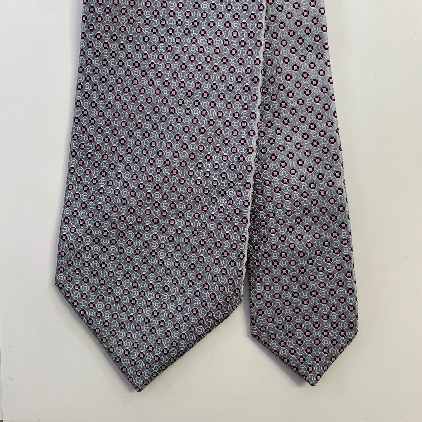 Dolcepunta DOLCEPUNTA Grey Blue Pink Polka Dot Silk Tie Size ONE SIZE - 1 Thumbnail