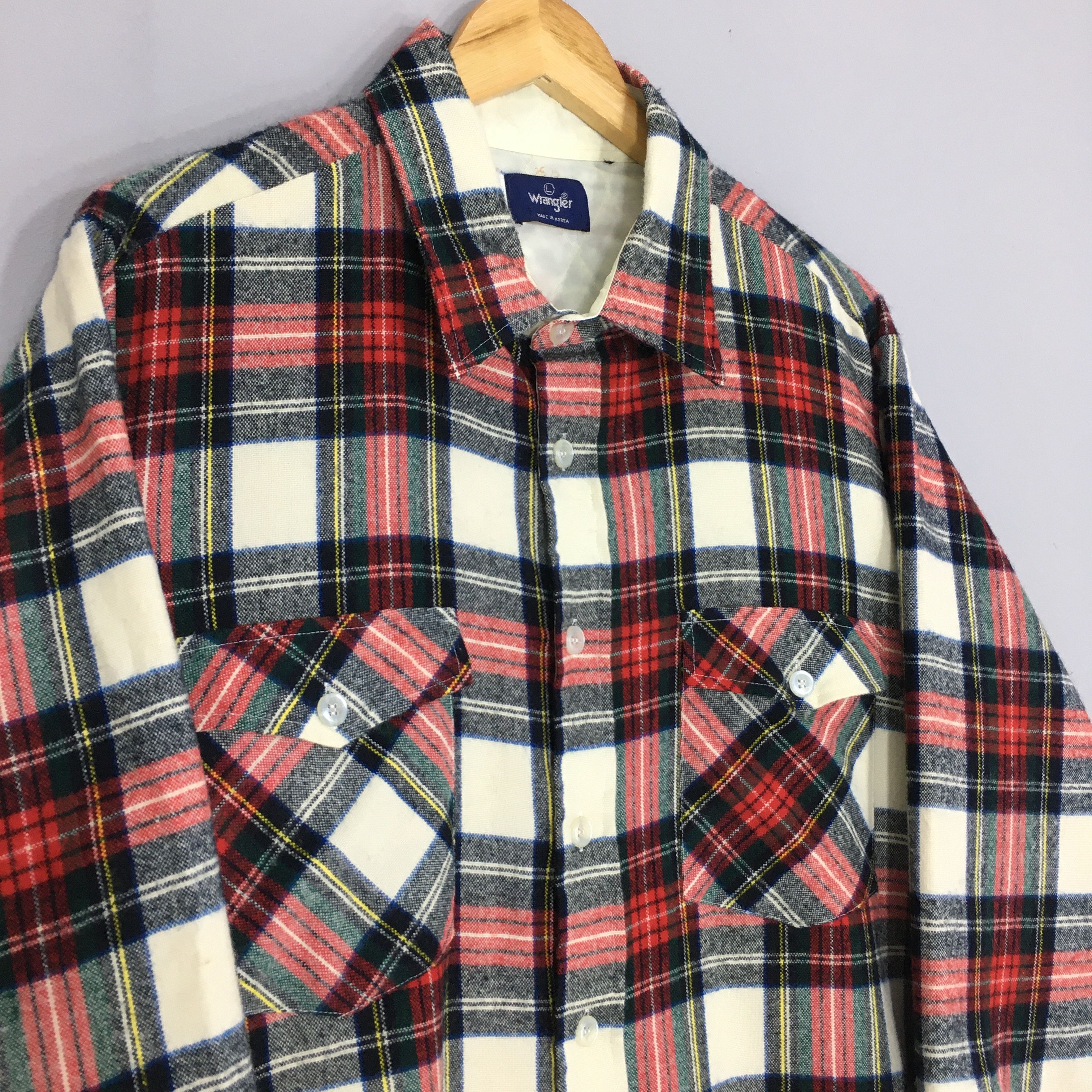 Flannel × Japanese Brand × Wrangler Vintage 90s Wrangler Workers Checkered Flannel Shirt Large Size US L / EU 52-54 / 3 - 3 Thumbnail