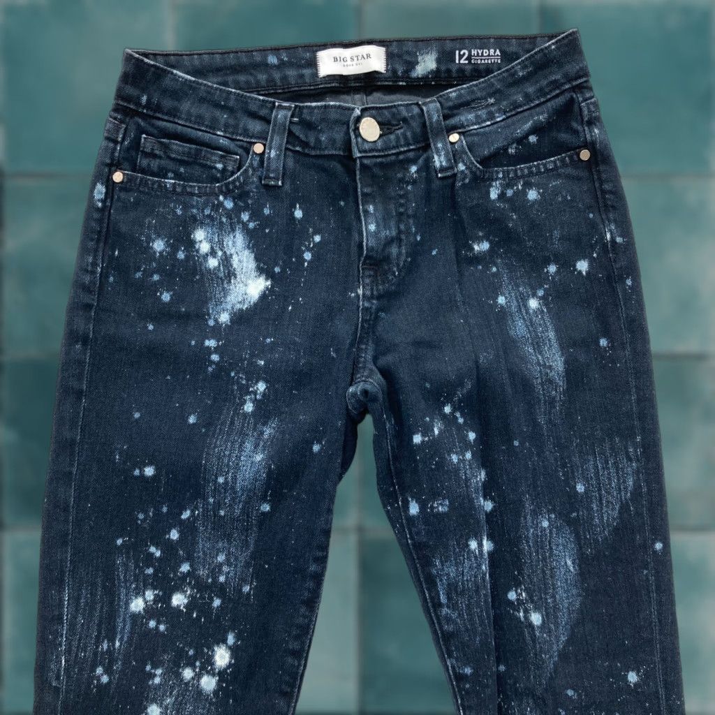 Denime BIG STAR Nova XVI Hydra Jeans Women 12 Dark Blue Denim Paint Splat Cigarette Slim Straight 5-Pocket Denim Jeans Womens Blue 26in Waist Size 34" / US 12 / IT 48 - 1 Thumbnail