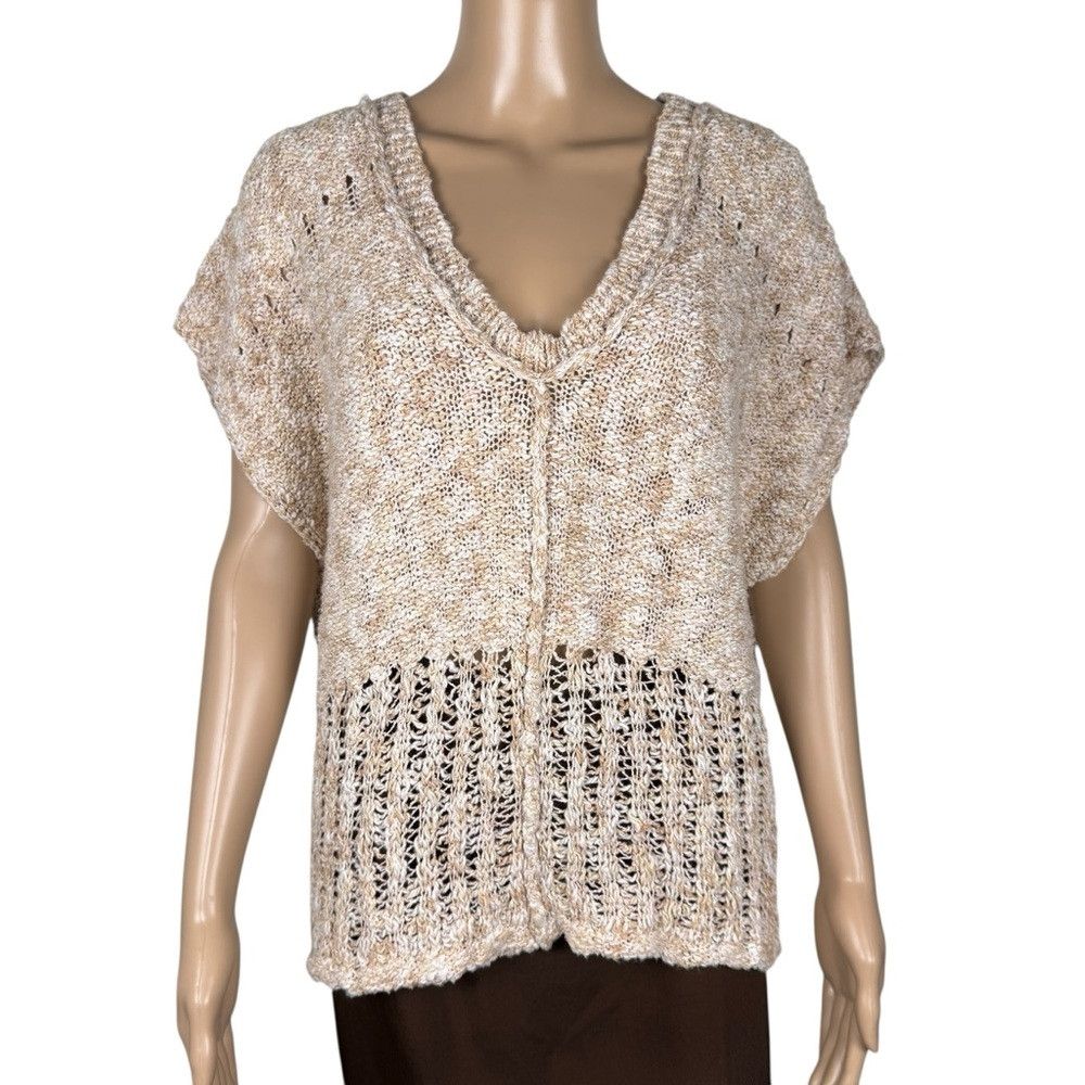 Free People Free People V-Neck Cotton Beige Melange Top Vest Size L Size L / US 10 / IT 46 - 1 Thumbnail