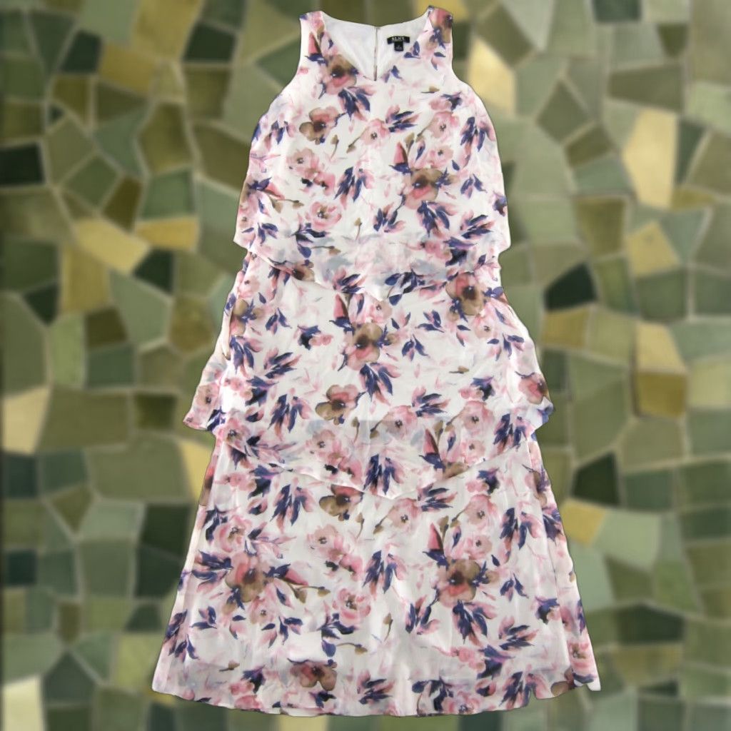 NWT SLNY Pink Purple White Floral Sleeveless Tiered Long Maxi Tank Sun Dress 8
