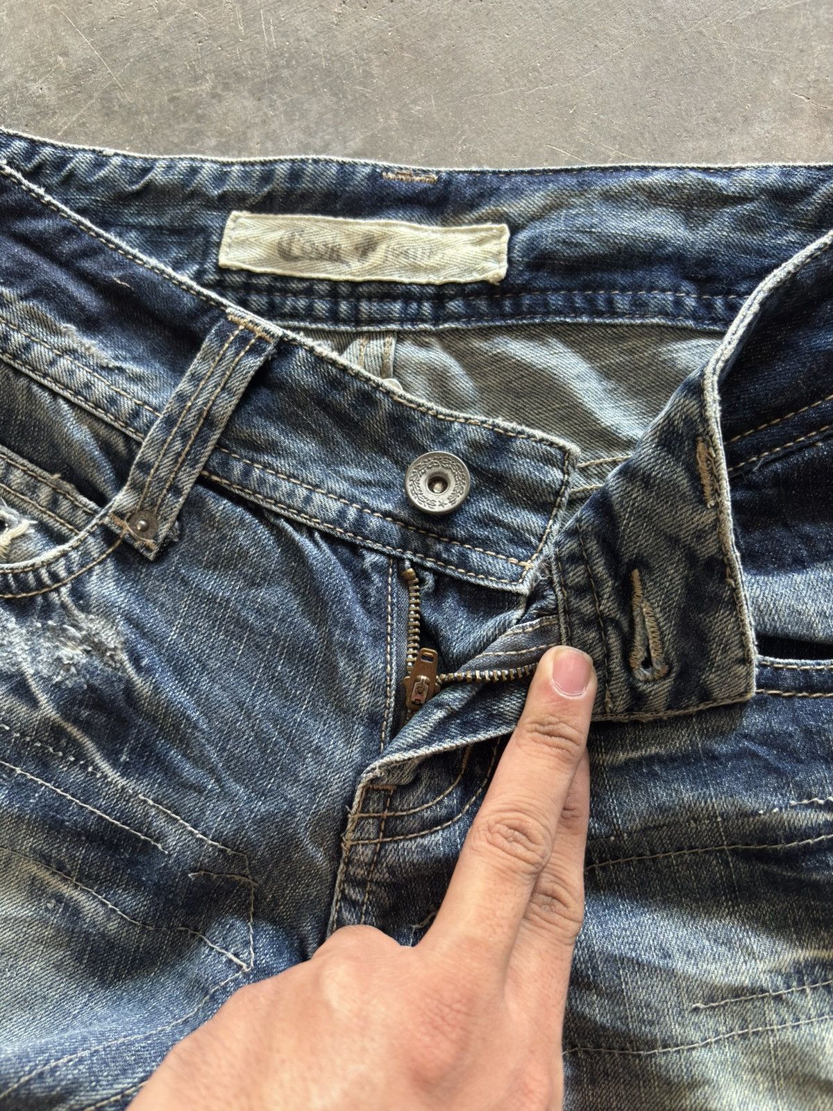 Japanese Brand COOK JEANS distressed japanese punk rockstar grunge low rise Size US 27 - 4 Thumbnail