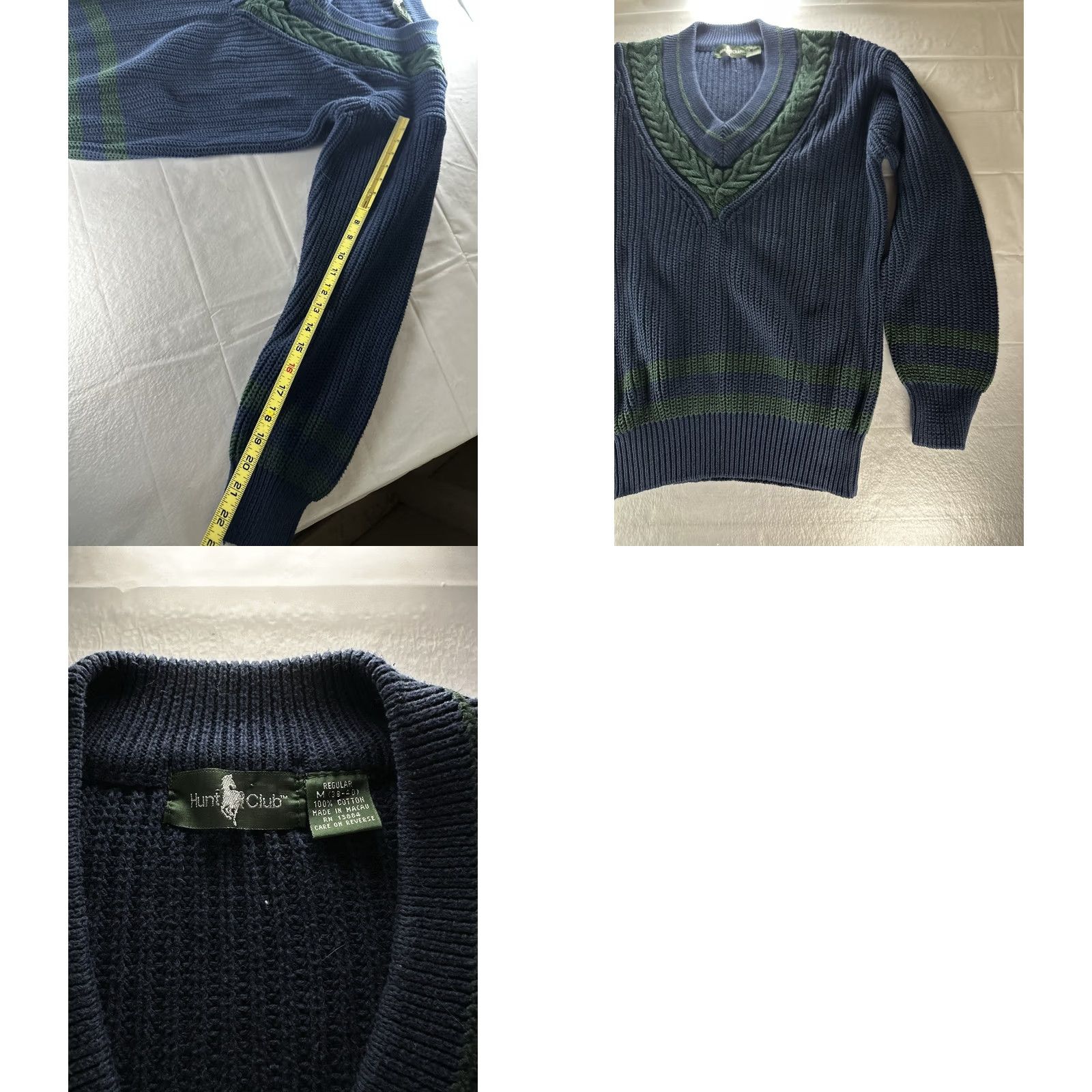 Vintage VTG Hunt Club Navy V-Neck Cable Knit Sweater Mens Medium 90s Pullover Knitting Crew Neck Knits Sweatner Winter Casual Mens Size US M / EU 48-50 / 2 - 8 Thumbnail