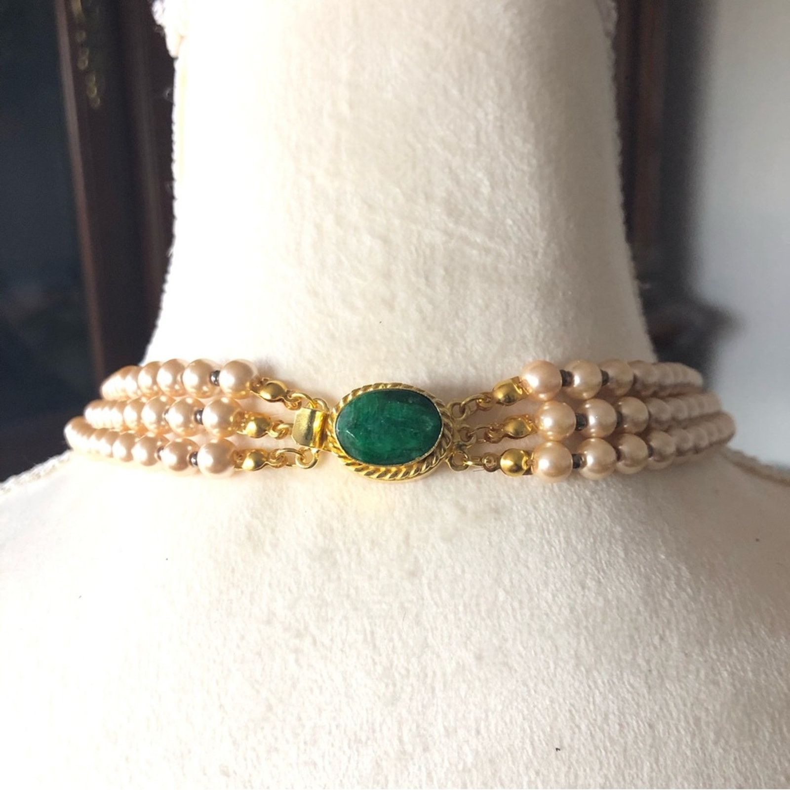 Handmade Handcrafted filigree pendant Pearl genuine emerald necklac Size ONE SIZE - 6 Thumbnail