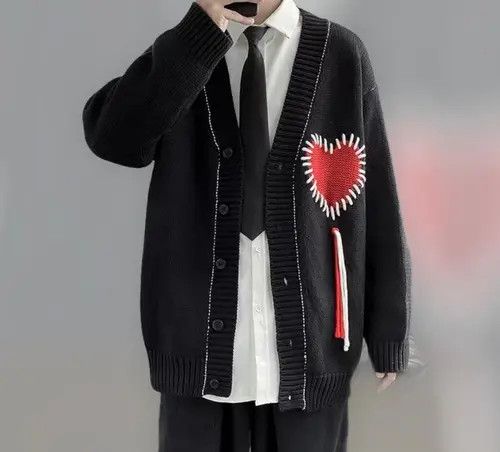image of New Stylish True Love Cardigan Jacket Knitwear in Black, Men's (Size Large)
