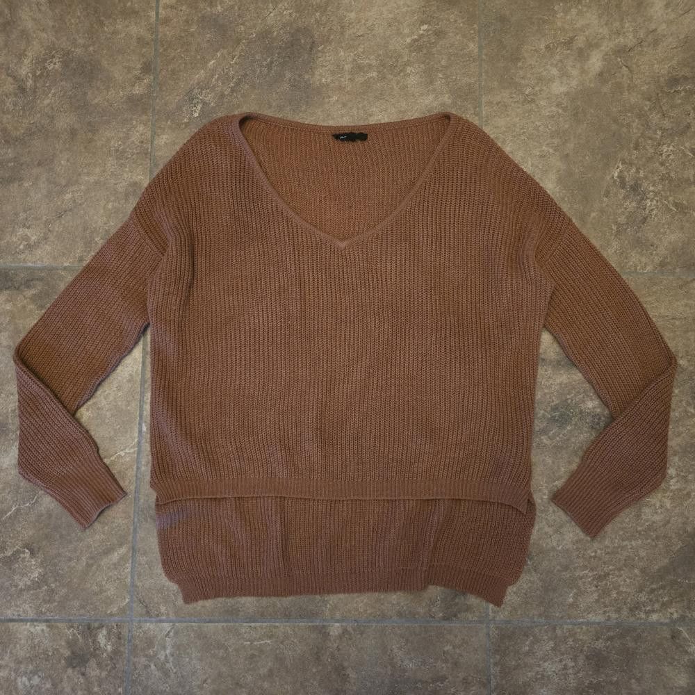 Designer Burnt Orange Olivaceous Oversized Sweater Vneck Size S / US 4 / IT 40 - 1 Thumbnail